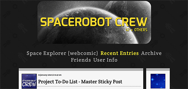 A screenshot of the Spacerobot Crew's journal using the banner listed earlier
